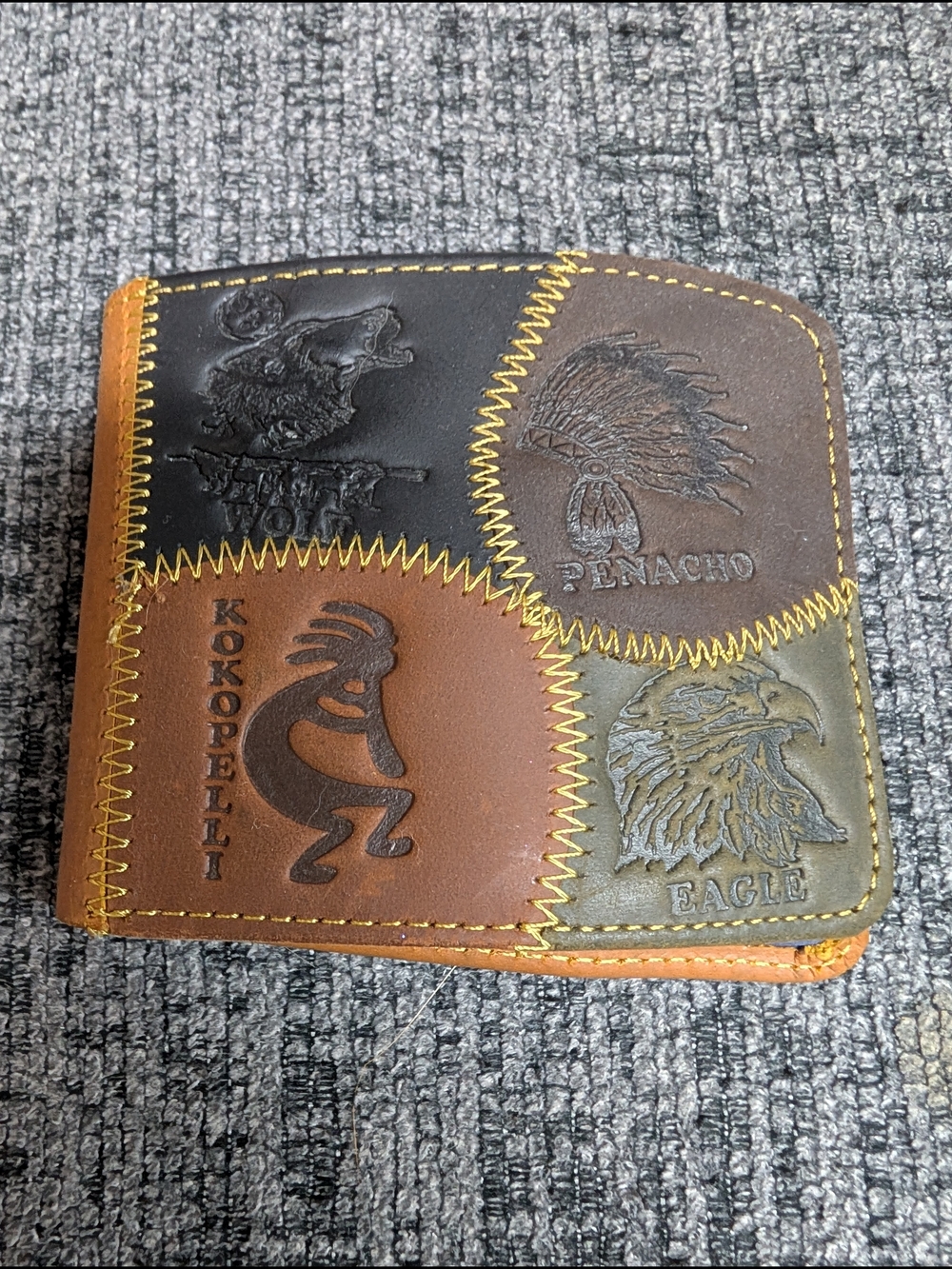 Native Patchwork Leather Card Holder Wallet - Brown Multi
